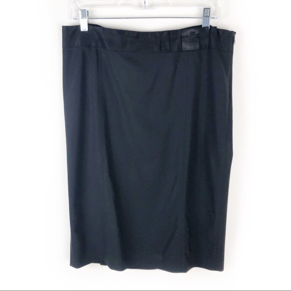Theory- Black Pencil Skirt bow ribbon belt hem